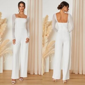 Lovingly Yours White Mesh Long Sleeve Jumpsuit